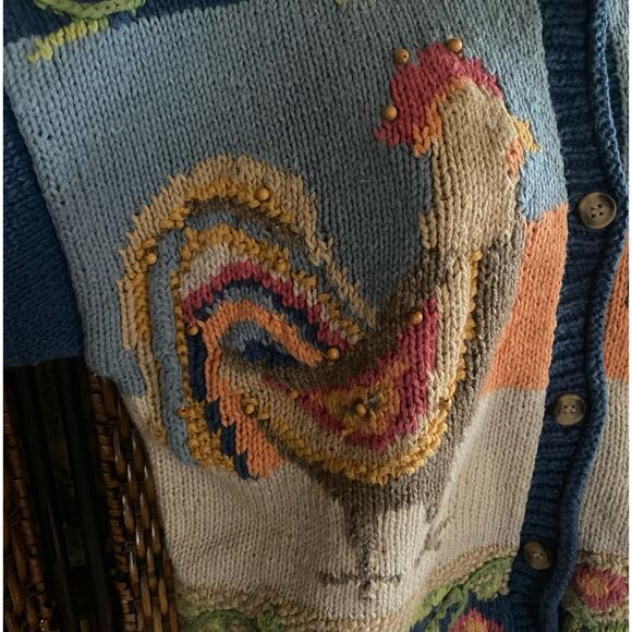 Size S//Vintage 90s Novelty Rooster Cardigan Sweater - Picture 2 of 6
